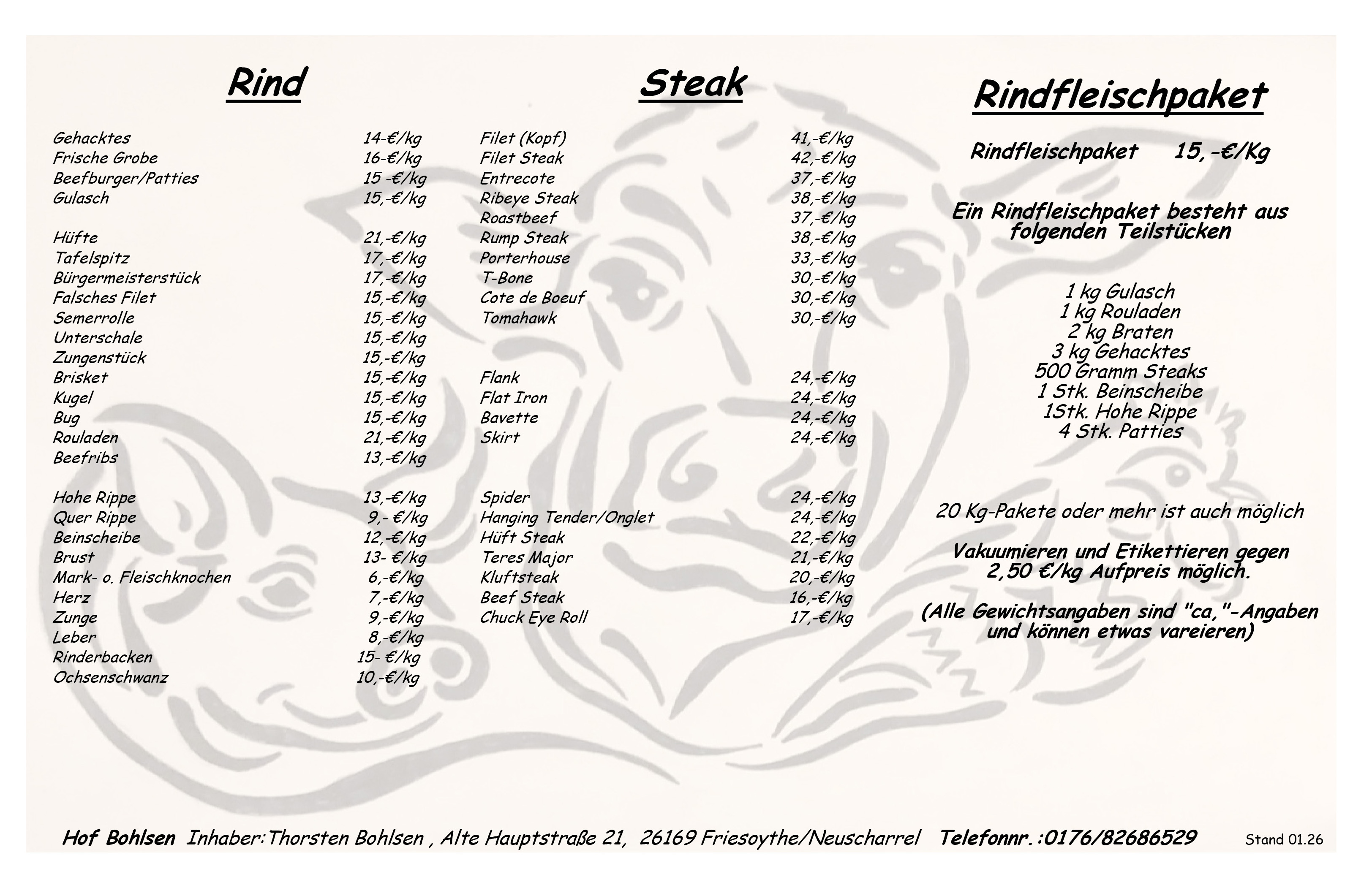 Preisliste Hofladen